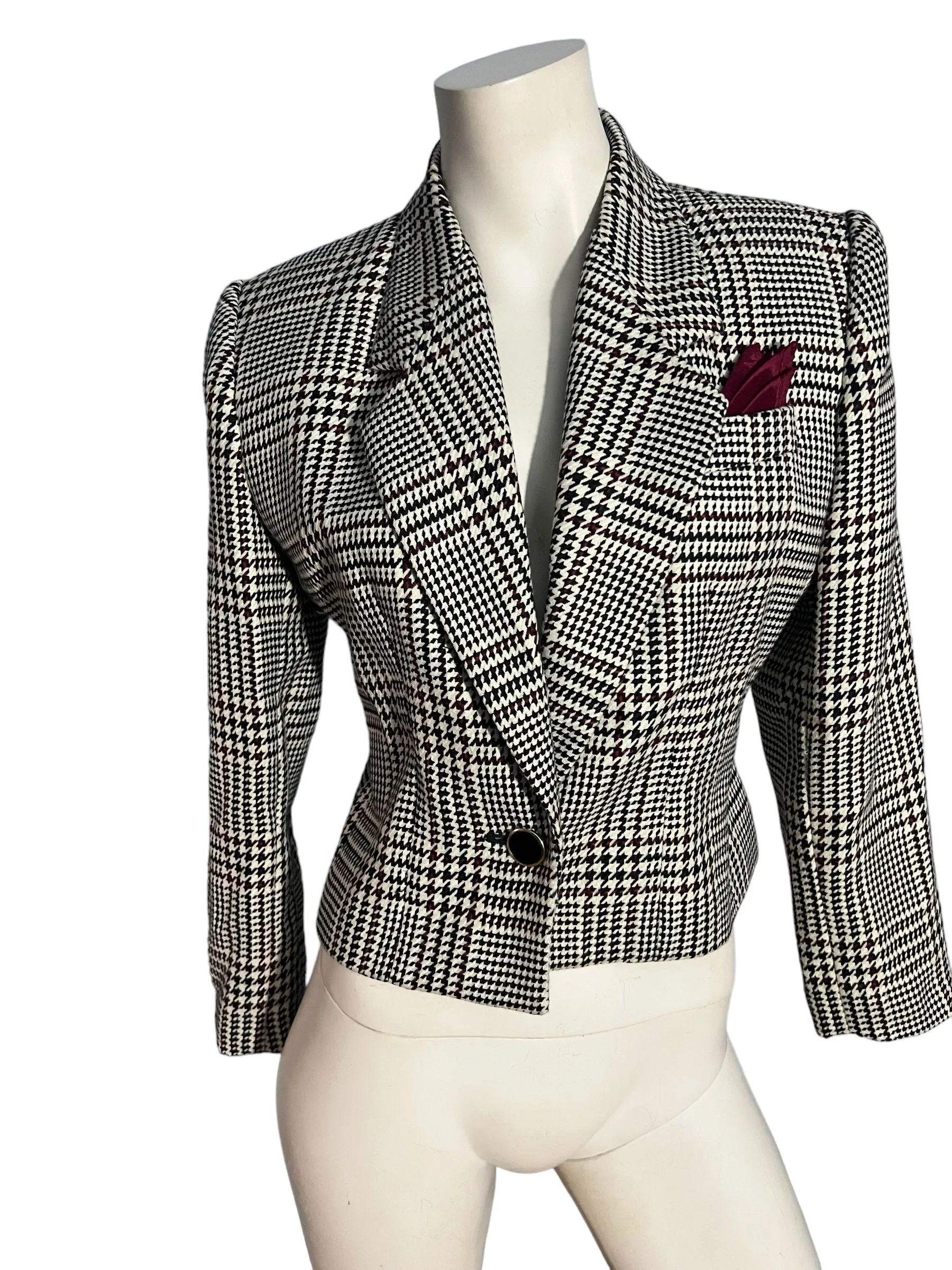 Vintage 80's black, white, red short blazer M petite