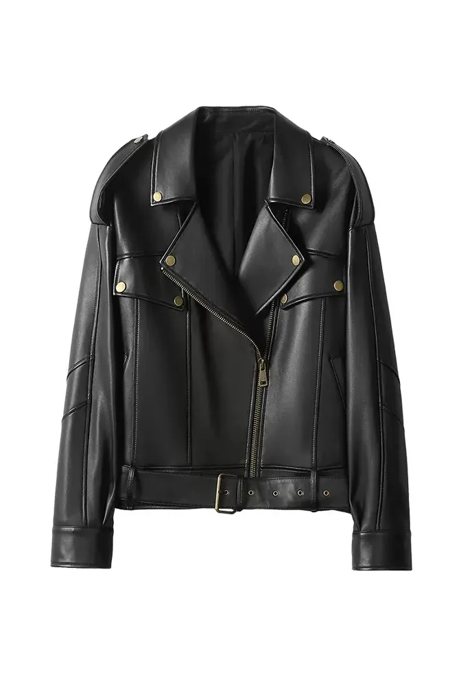 Vintage Cropped Leather Biker Jacket