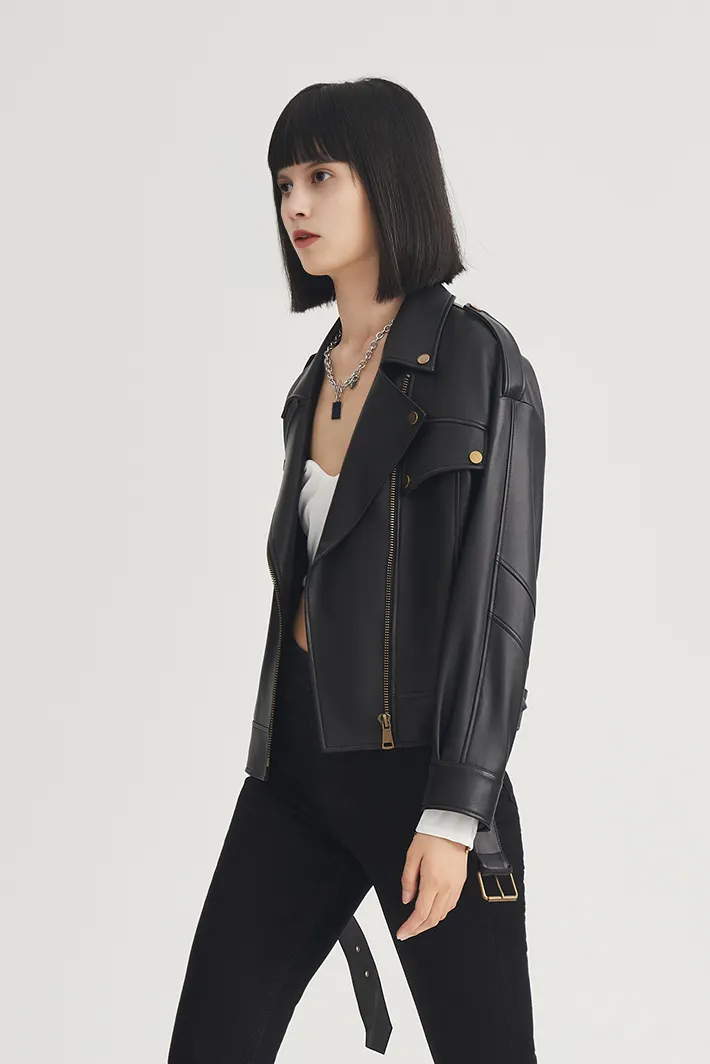 Vintage Cropped Leather Biker Jacket