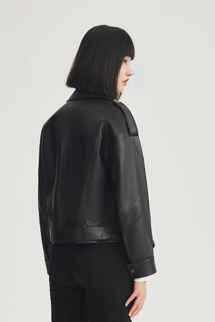 Vintage Cropped Leather Biker Jacket