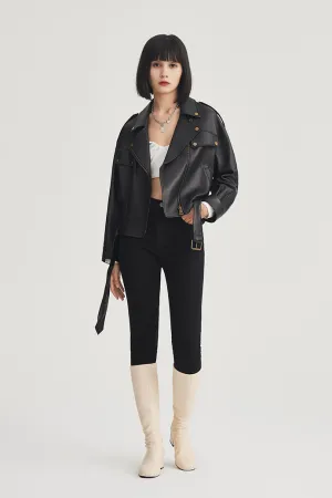 Vintage Cropped Leather Biker Jacket