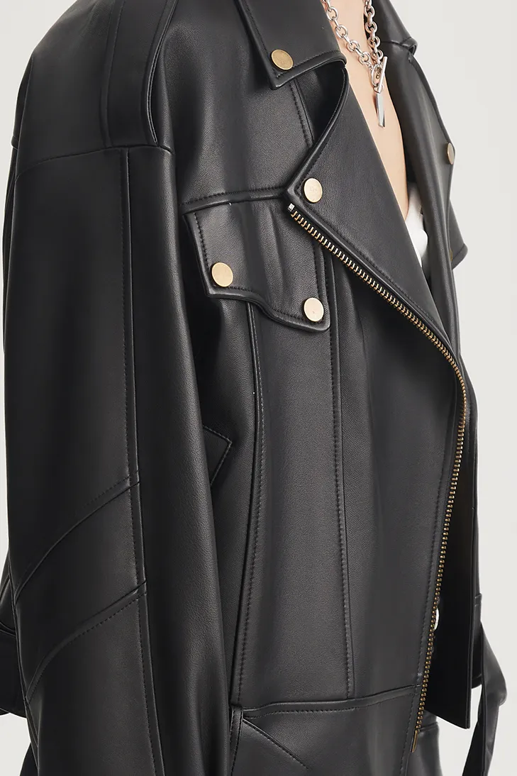 Vintage Cropped Leather Biker Jacket