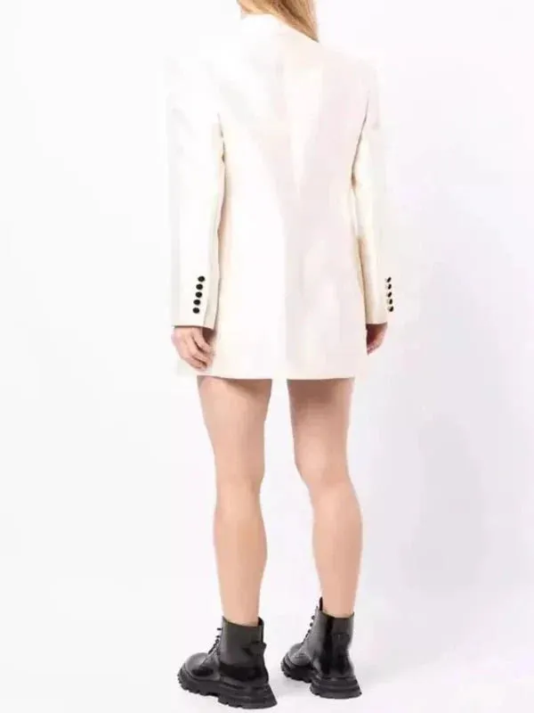 Wenkouban-Winter outfits Christmas Contrast Notched White Double Breasted Blazer