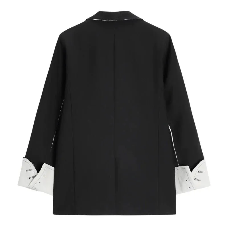 Wenkouban-Winter outfits Christmas Notched Collar Hard Edge Black Suit Jacket