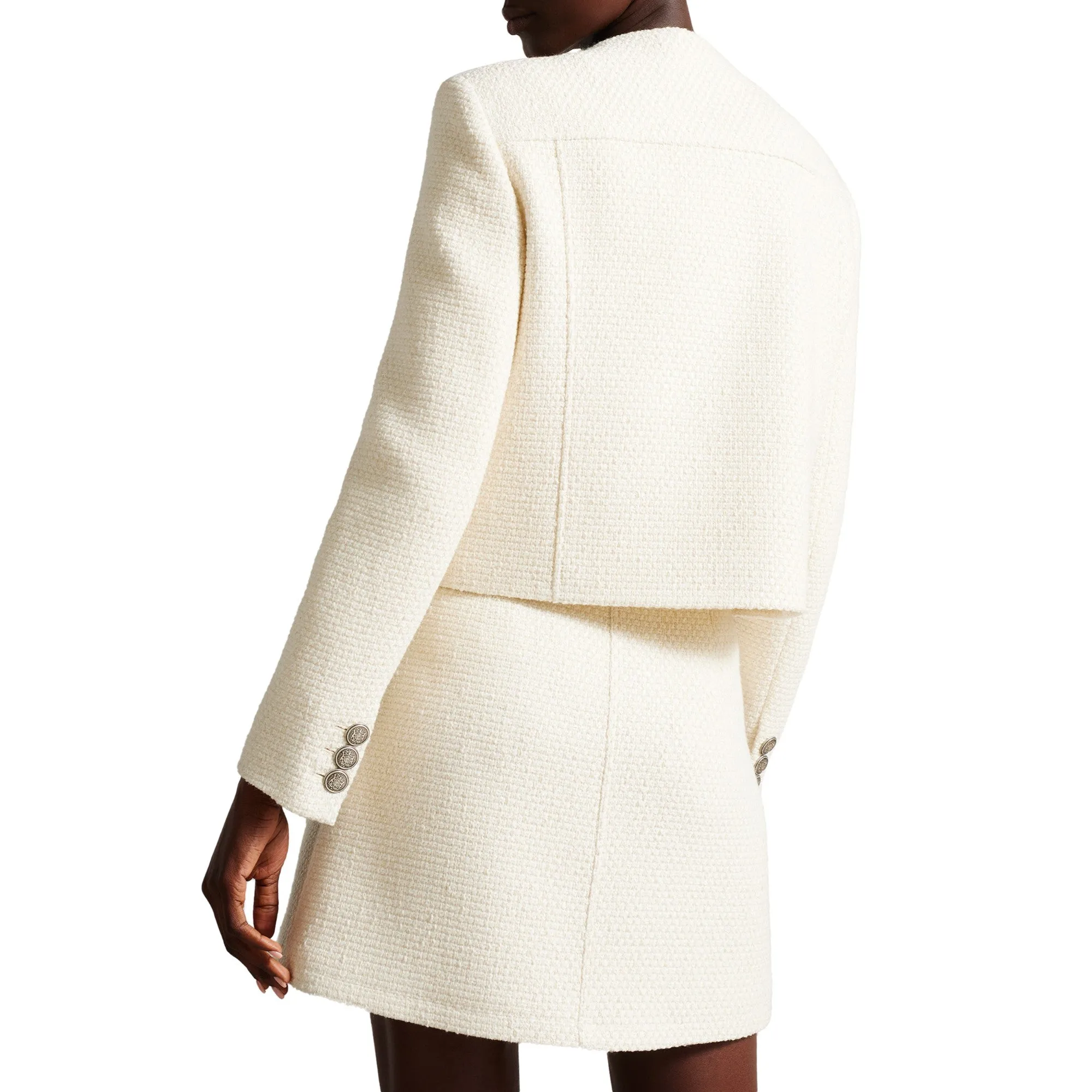 Women Wmj-Cremla-Cropped Boucle Button Through Jacket - Natural