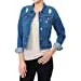 Women's Cropped Fit Distressed Stretch Denim Jacket with Button Front