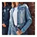 Women's Cropped Fit Distressed Stretch Denim Jacket with Button Front
