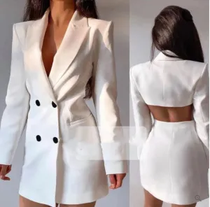 Women's Stylish Cutout Blazer Suit with Double Buttons and Pockets | Ideal for All Seasons