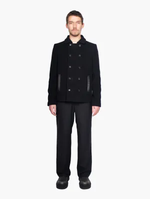 Woollen Cropped Jacket with Leather Pocket Accents