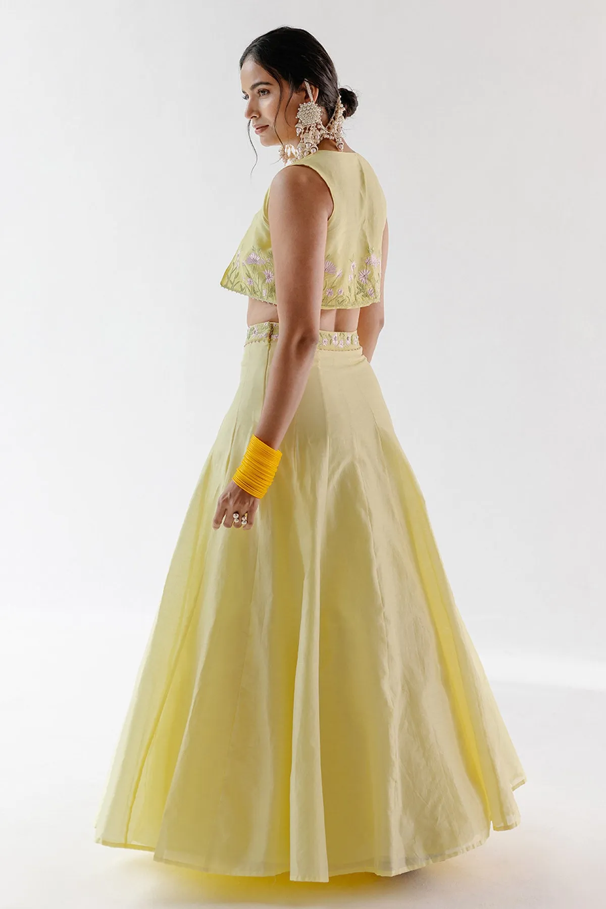 Yellow Silk Chanderi Lehenga Set