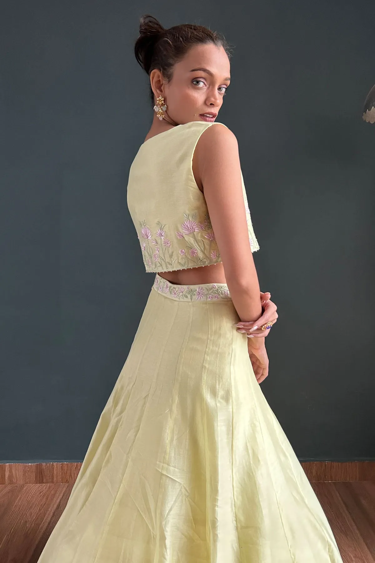 Yellow Silk Chanderi Lehenga Set