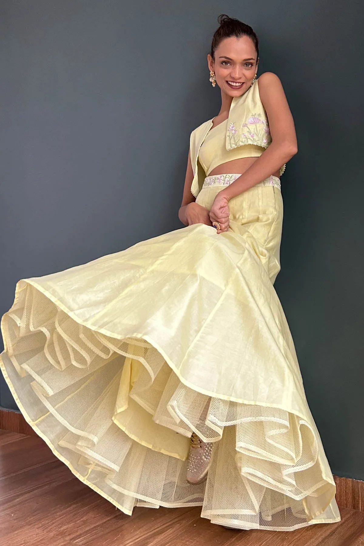Yellow Silk Chanderi Lehenga Set