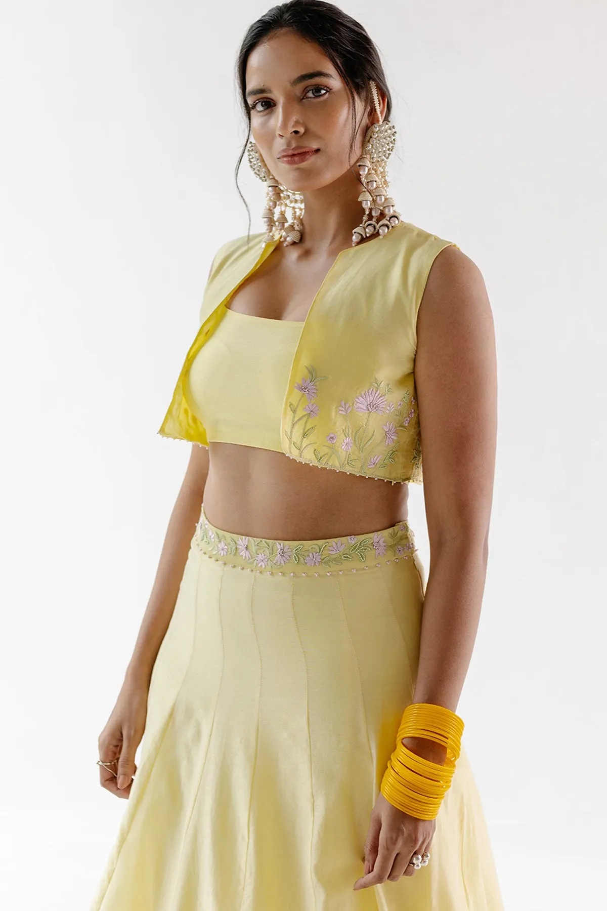 Yellow Silk Chanderi Lehenga Set