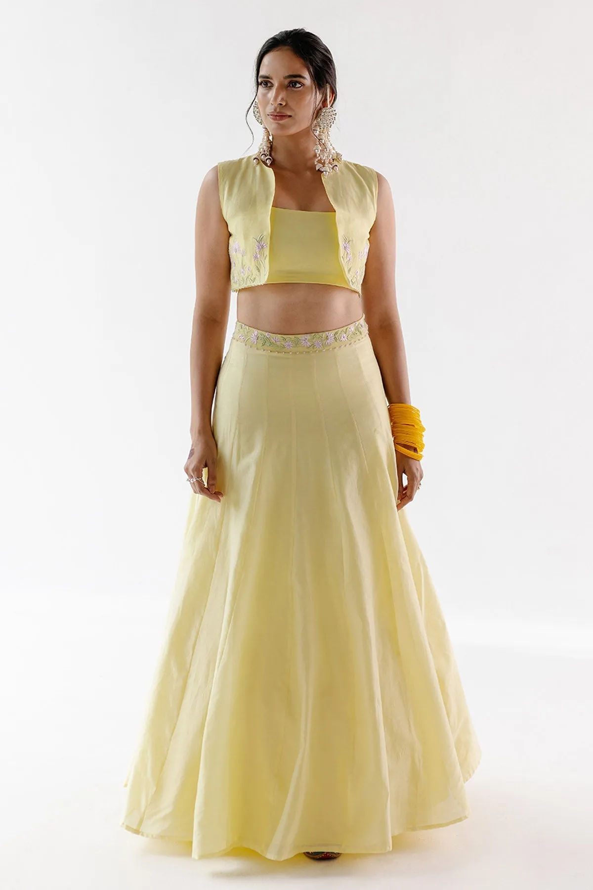 Yellow Silk Chanderi Lehenga Set